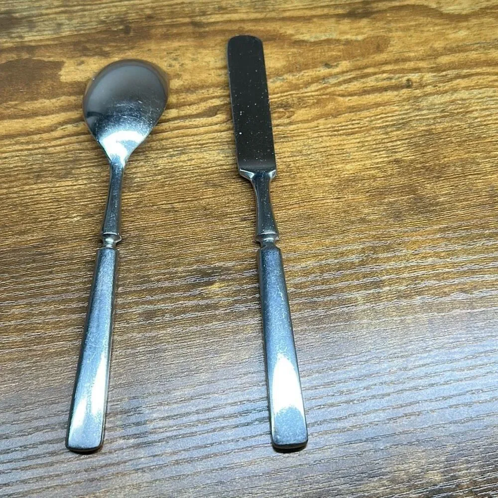 Dansk Anvil Korea Knife and Soup Spoon Stainless‎ Steel Flatware SCRATCHED